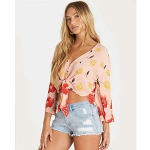 Billabong Pink Floral Tie Front Boho Crop Top